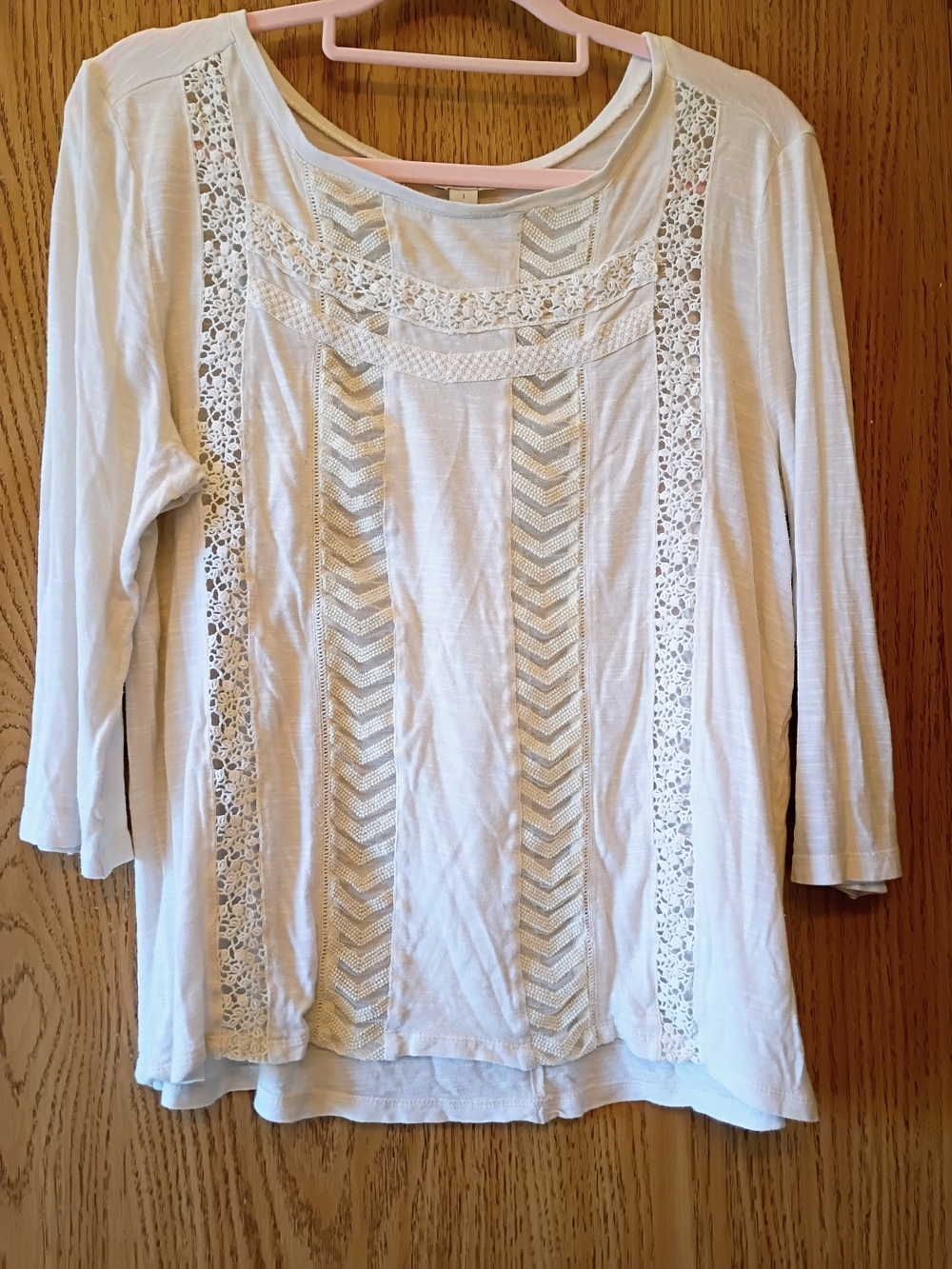 hinge Cream Crochet-Accent Long Sleeve Tee